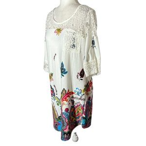 “Reborn” Colorful Print Dress with Embroidered Yoke